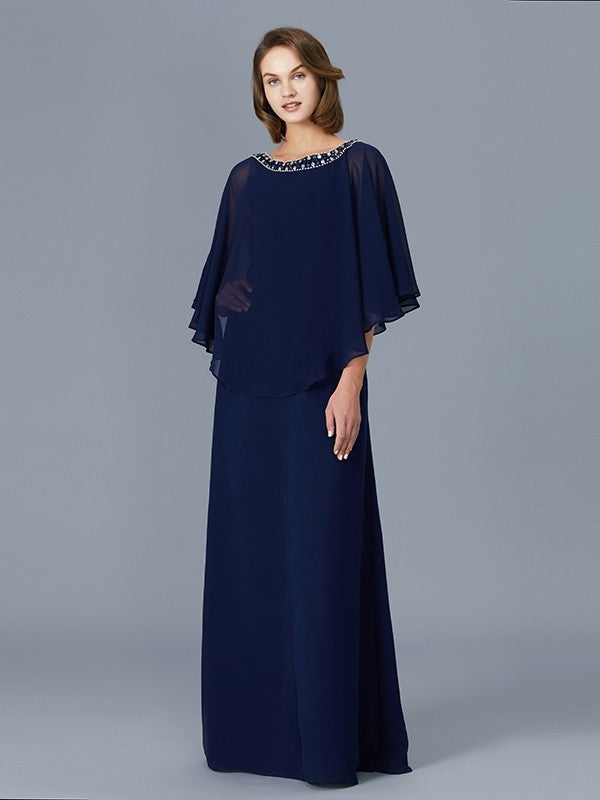 Sheath/Column Scoop Beading Long Sleeves Chiffon Floor-Length Mother of the Bride Dresses DFP0007372