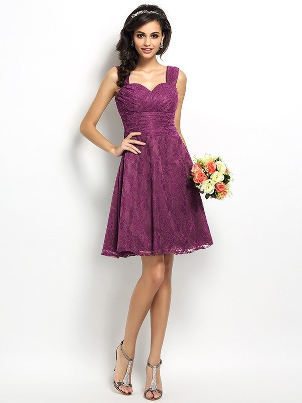 A-Line/Princess Straps Lace Sleeveless Short Bridesmaid Dresses DFP0005042