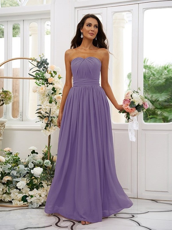 A-Line/Princess Chiffon Ruffles Strapless Sleeveless Floor-Length Bridesmaid Dresses DFP0004948