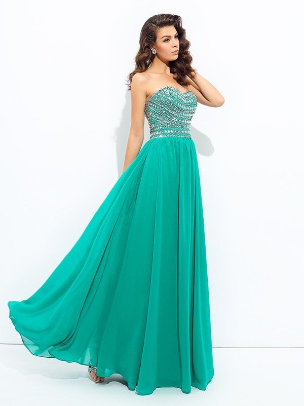 A-line/Princess Sweetheart Beading Sleeveless Long Chiffon Dresses DFP0003113