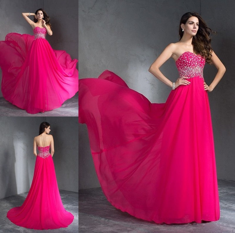 A-Line/Princess Sweetheart Beading Sleeveless Long Chiffon Dresses DFP0002770