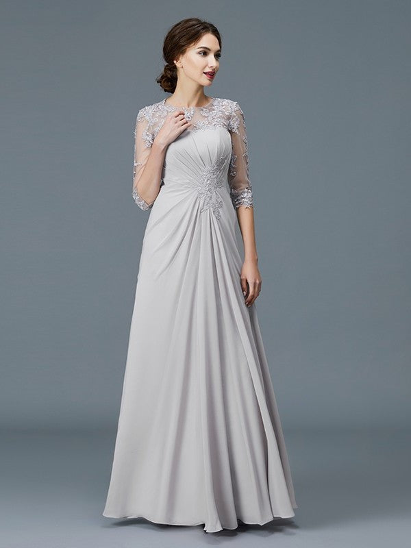 A-Line/Princess Scoop 3/4 Sleeves Chiffon Ruffles Floor-Length Mother of the Bride Dresses DFP0007068