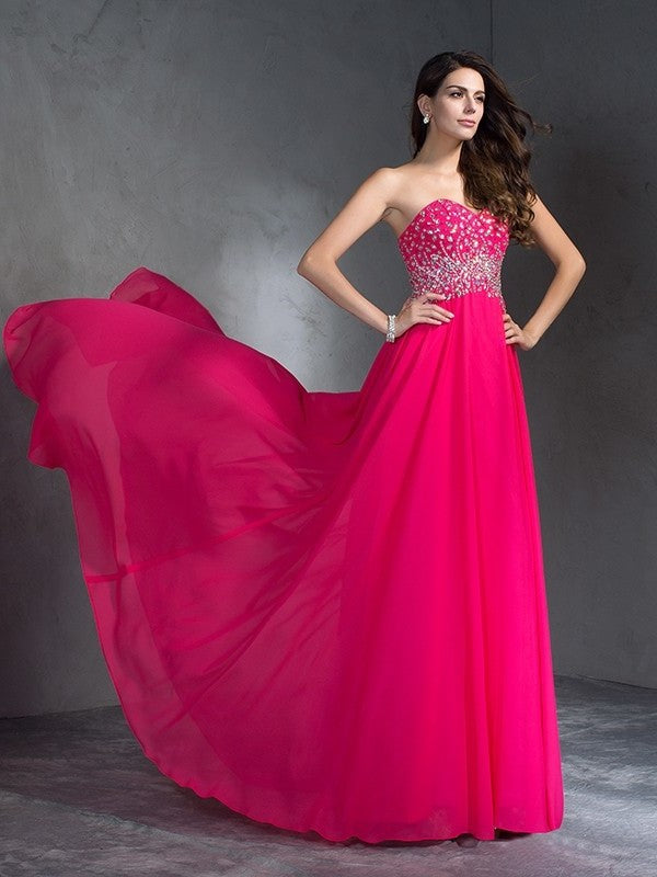 A-Line/Princess Sweetheart Beading Sleeveless Long Chiffon Dresses DFP0002770