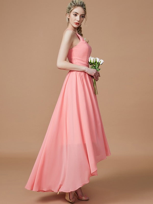 A-Line/Princess Halter Asymmetrical Sleeveless Chiffon Bridesmaid Dresses DFP0005582