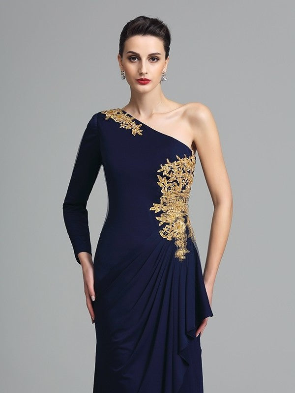 Sheath/Column One-Shoulder Embroidery Long Sleeves Long Spandex Dresses DFP0004047