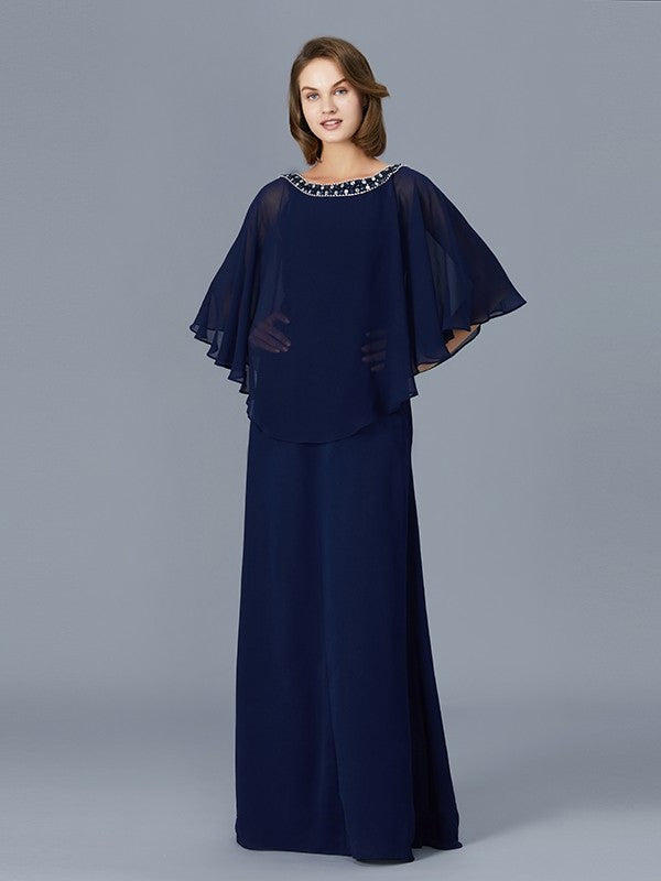 Sheath/Column Scoop Beading Long Sleeves Chiffon Floor-Length Mother of the Bride Dresses DFP0007372