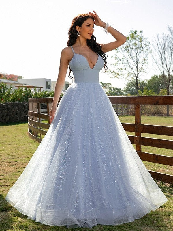 A-Line/Princess Ruffles V-neck Sleeveless Floor-Length Dresses DFP0001573