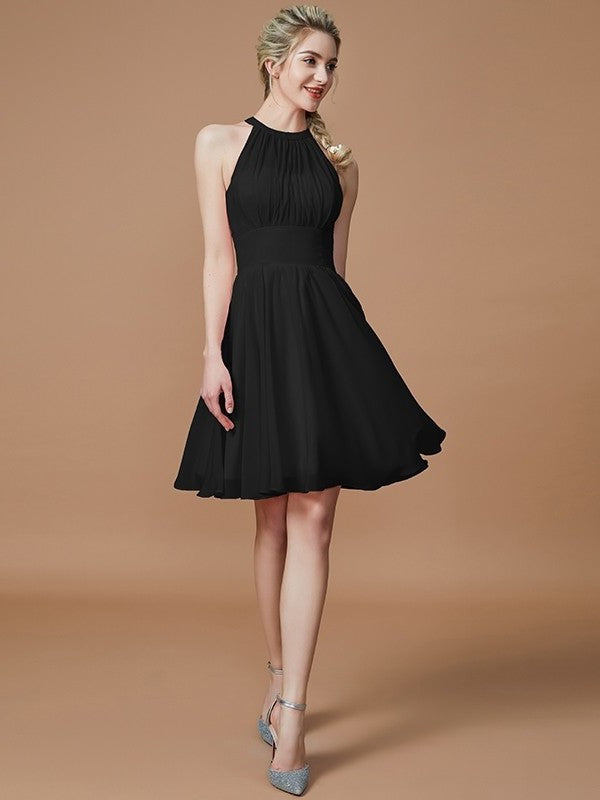 A-Line/Princess Chiffon Knee-Length Sleeveless Scoop Bridesmaid Dresses DFP0005275