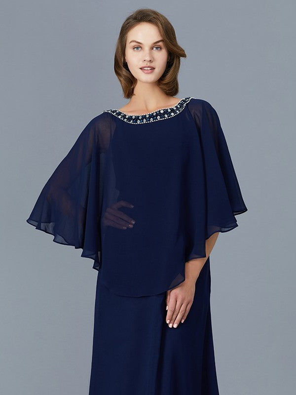 Sheath/Column Scoop Beading Long Sleeves Chiffon Floor-Length Mother of the Bride Dresses DFP0007372