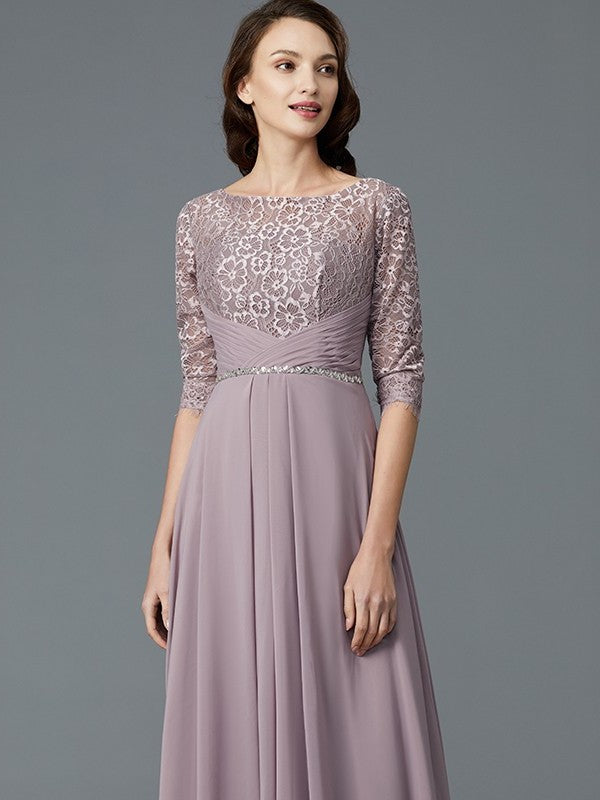 A-Line/Princess 1/2 Sleeves Scoop Asymmetrical Chiffon Mother of the Bride Dresses DFP0007047