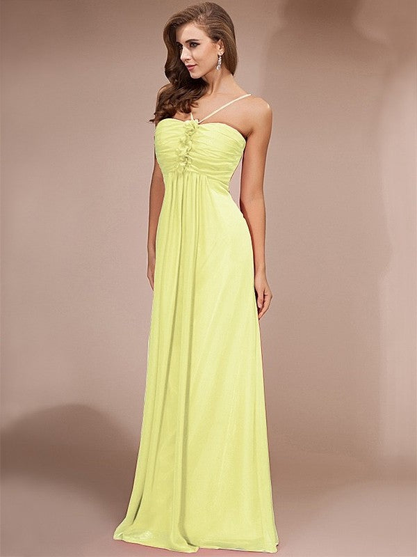 Sheath/Column Ruffles Long Sleeveless Chiffon Bridesmaid Dresses DFP0005717