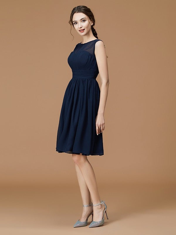 A-Line/Princess Bateau Sleeveless Short/Mini Ruffles Chiffon Bridesmaid Dresses DFP0005676