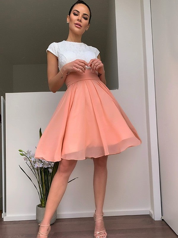 A-Line/Princess Jewel Sleeveless Lace Short/Mini Chiffon Homecoming Dresses DFP0004412