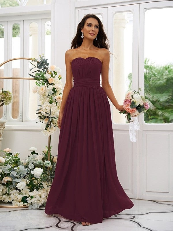 A-Line/Princess Chiffon Ruffles Strapless Sleeveless Floor-Length Bridesmaid Dresses DFP0004948