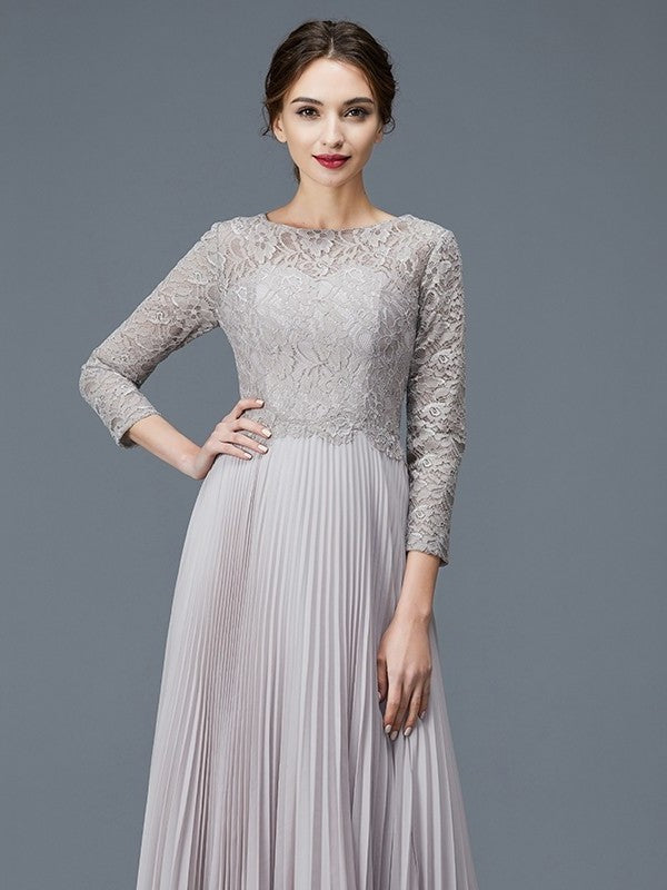 A-Line/Princess Scoop 3/4 Sleeves Lace Chiffon Floor-Length Mother of the Bride Dresses DFP0007177