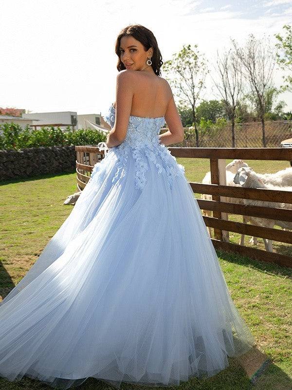 Ball Gown Tulle Applique Sweetheart Sleeveless Floor-Length Dresses DFP0001539