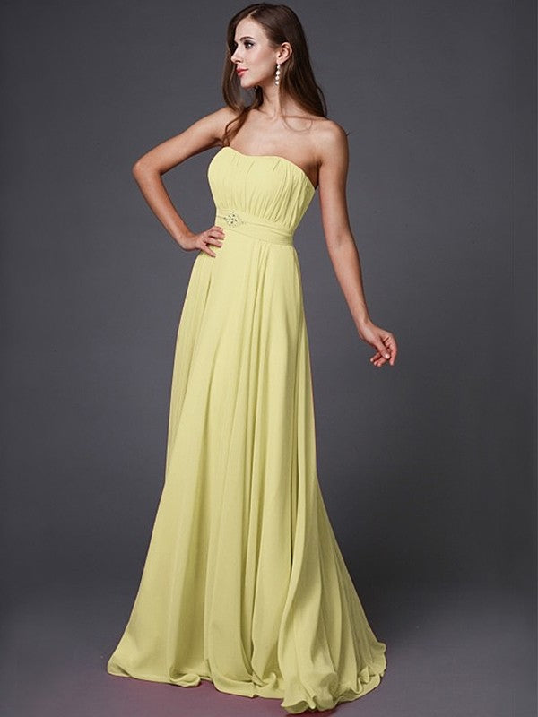 A-Line/Princess Strapless Beading Sleeveless Long Bridesmaid Dresses DFP0005079