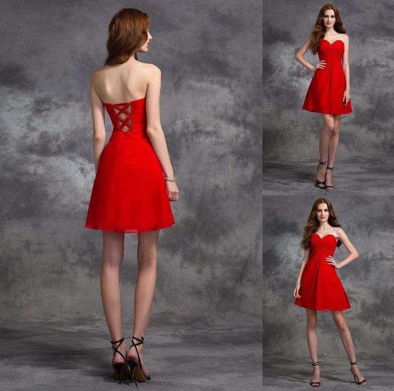 A-line/Princess Sweetheart Ruched Sleeveless Short Chiffon Cocktail Dresses DFP0008694