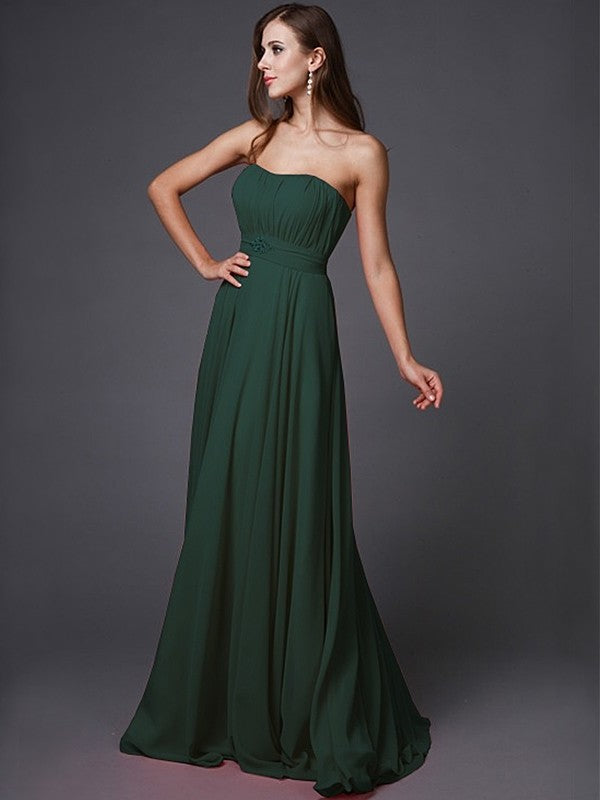 A-Line/Princess Strapless Beading Sleeveless Long Bridesmaid Dresses DFP0005079