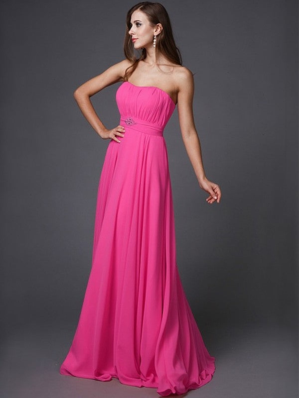 A-Line/Princess Strapless Beading Sleeveless Long Bridesmaid Dresses DFP0005079