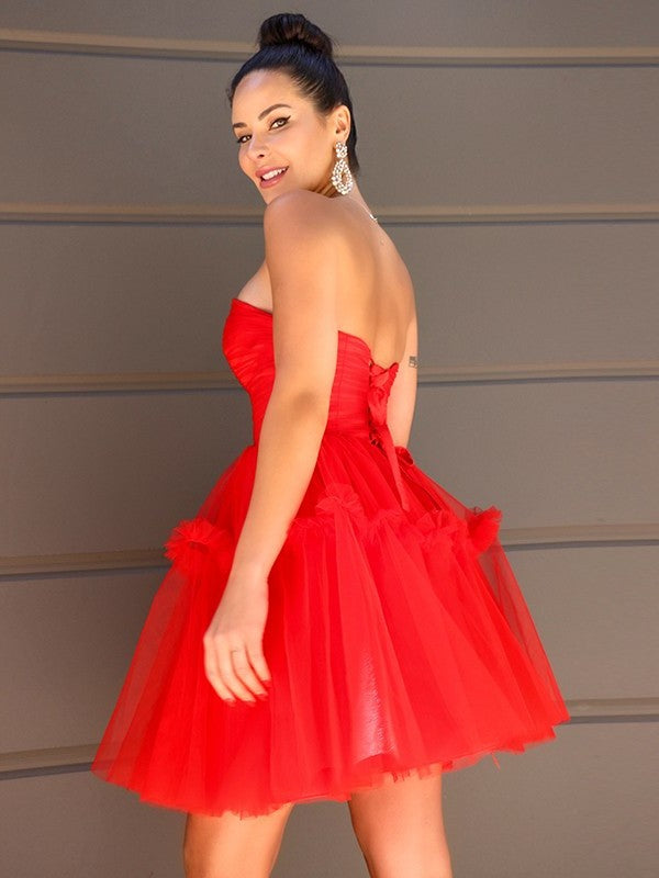 A-Line/Princess Strapless Tulle Ruffles Sleeveless Short/Mini Homecoming Dresses DFP0004466