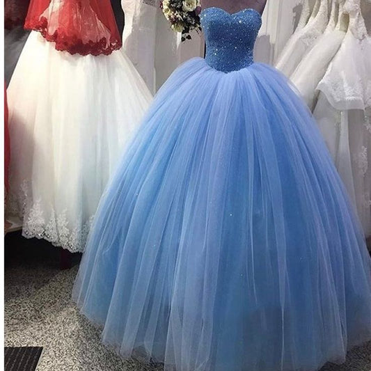 Blue Sequined Lace Boduce Ball Gown Quinceanera Dress