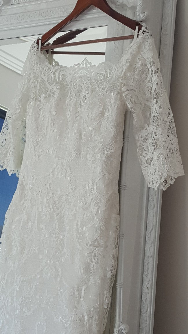 Half Sleeves Mermaid Lace Wedding Dress