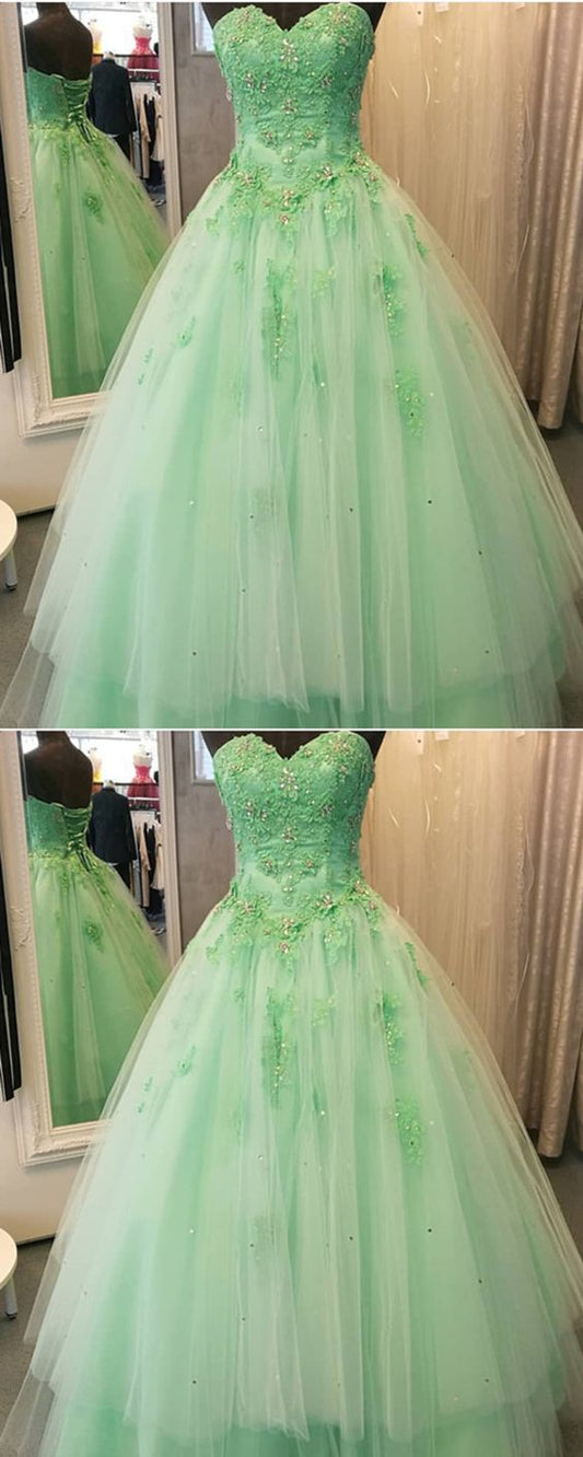 Sleeveless Mint Quinceanera Dress with Appliques