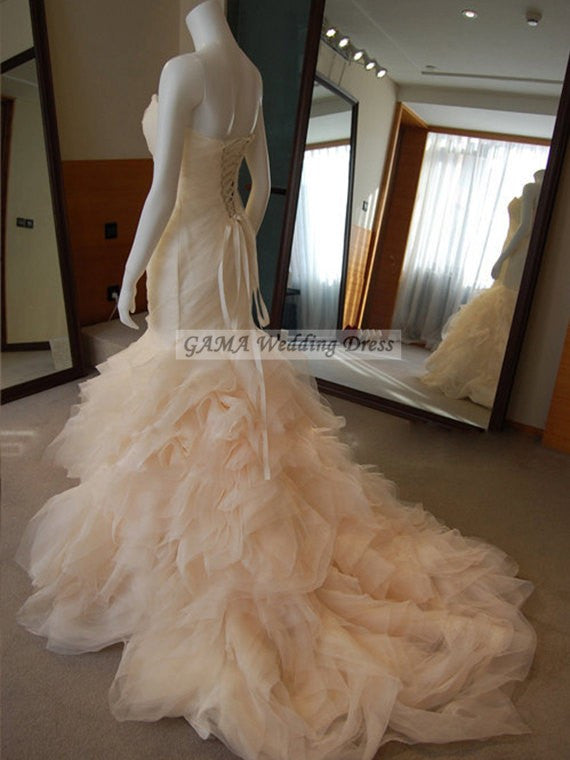 Mermaid Wedding Dress Sweetheart Bridal Gown Lace-up Bridal Dress Ruffled Evening Dress Ball Gown Real Samples